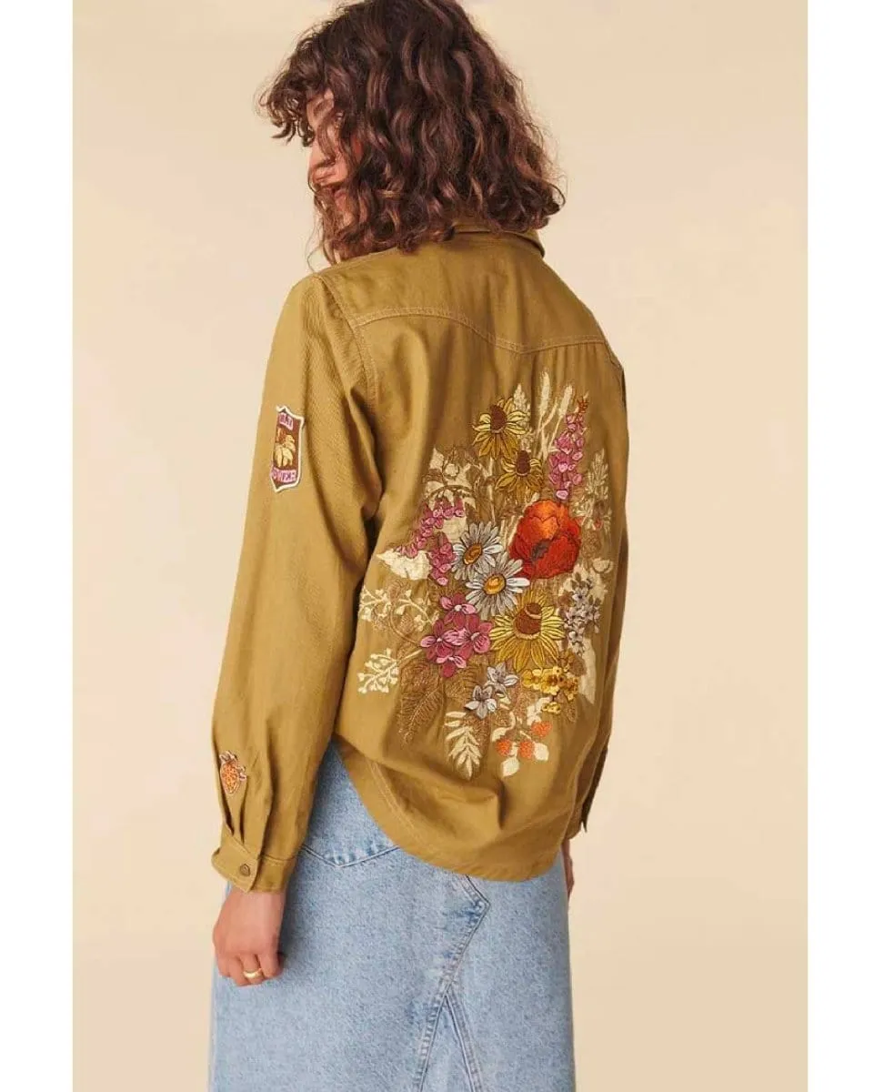 Foxglove Embroidered Shirt Olive