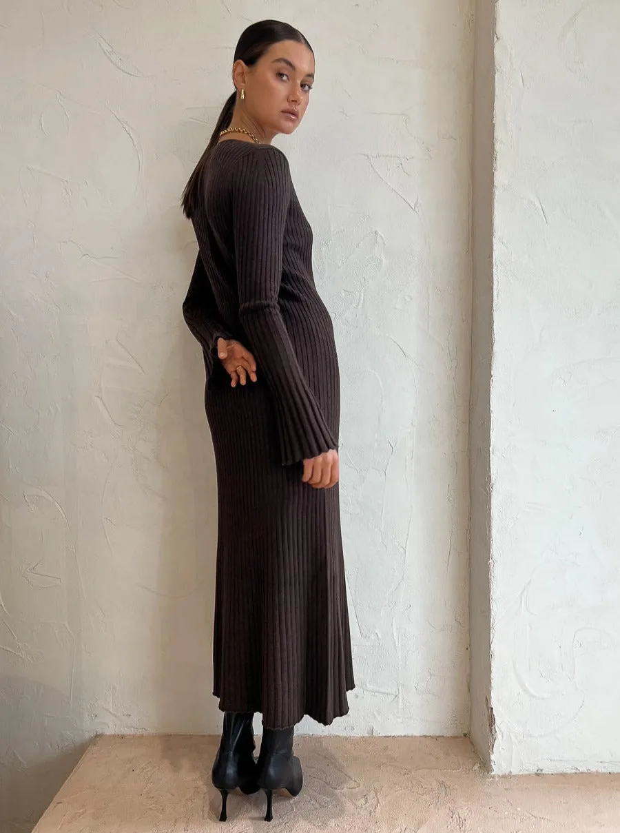 Friends with Frank The Scoop Neck Cleo Dress in Chocolate Melange Cotton