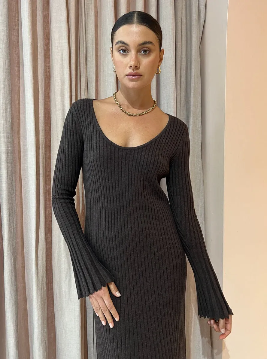 Friends with Frank The Scoop Neck Cleo Dress in Chocolate Melange Cotton