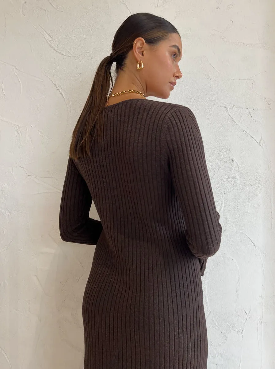 Friends with Frank The Scoop Neck Cleo Dress in Chocolate Melange Cotton