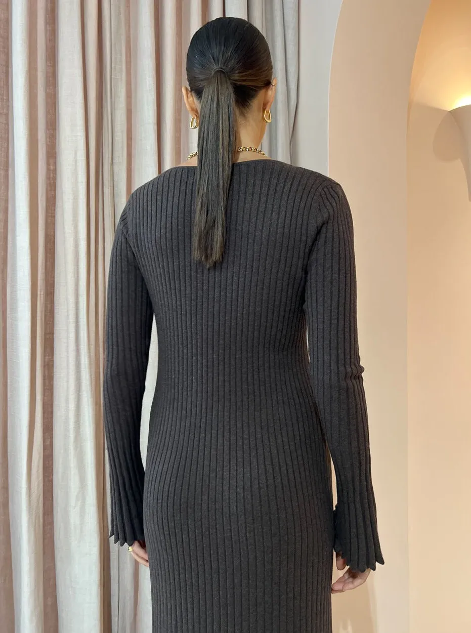 Friends with Frank The Scoop Neck Cleo Dress in Chocolate Melange Cotton