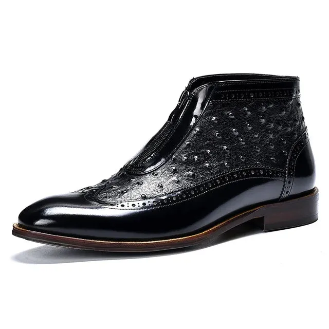 Front Zipper Genuine Leather Ankle Boots