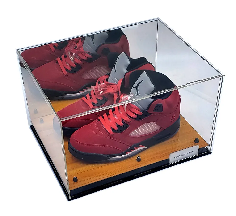Full Size 2 Shoes Sneakers Display Case Showcase Box Acrylic UV Protection Wood Wooden Sports Memorabilia Collectible
