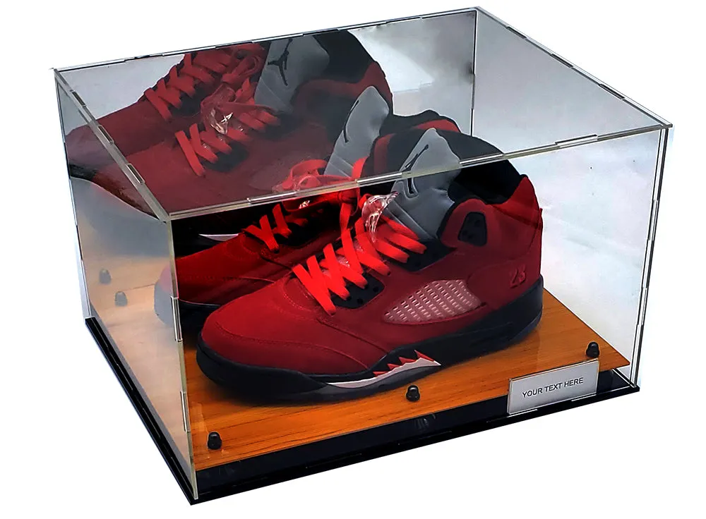 Full Size 2 Shoes Sneakers Display Case Showcase Box Acrylic UV Protection Wood Wooden Sports Memorabilia Collectible