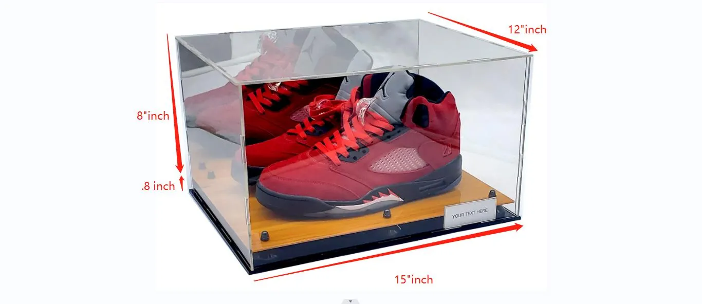Full Size 2 Shoes Sneakers Display Case Showcase Box Acrylic UV Protection Wood Wooden Sports Memorabilia Collectible
