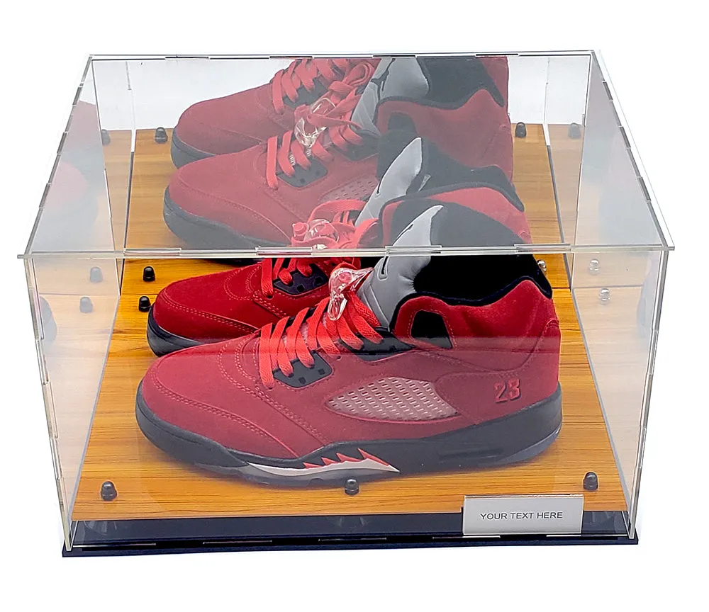 Full Size 2 Shoes Sneakers Display Case Showcase Box Acrylic UV Protection Wood Wooden Sports Memorabilia Collectible