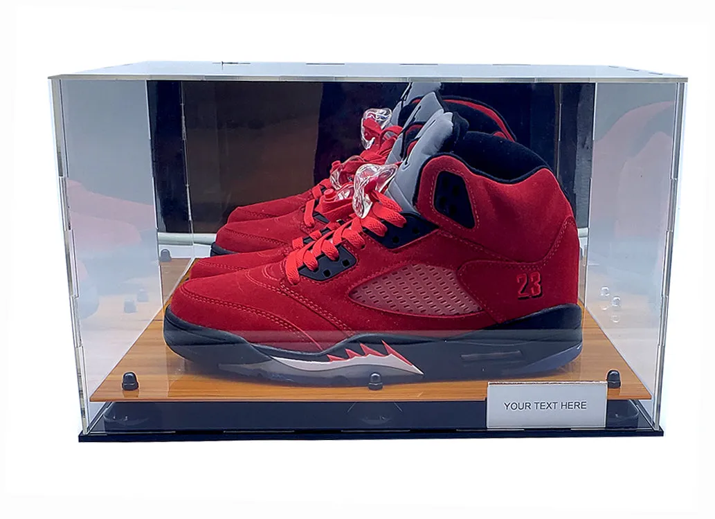 Full Size 2 Shoes Sneakers Display Case Showcase Box Acrylic UV Protection Wood Wooden Sports Memorabilia Collectible