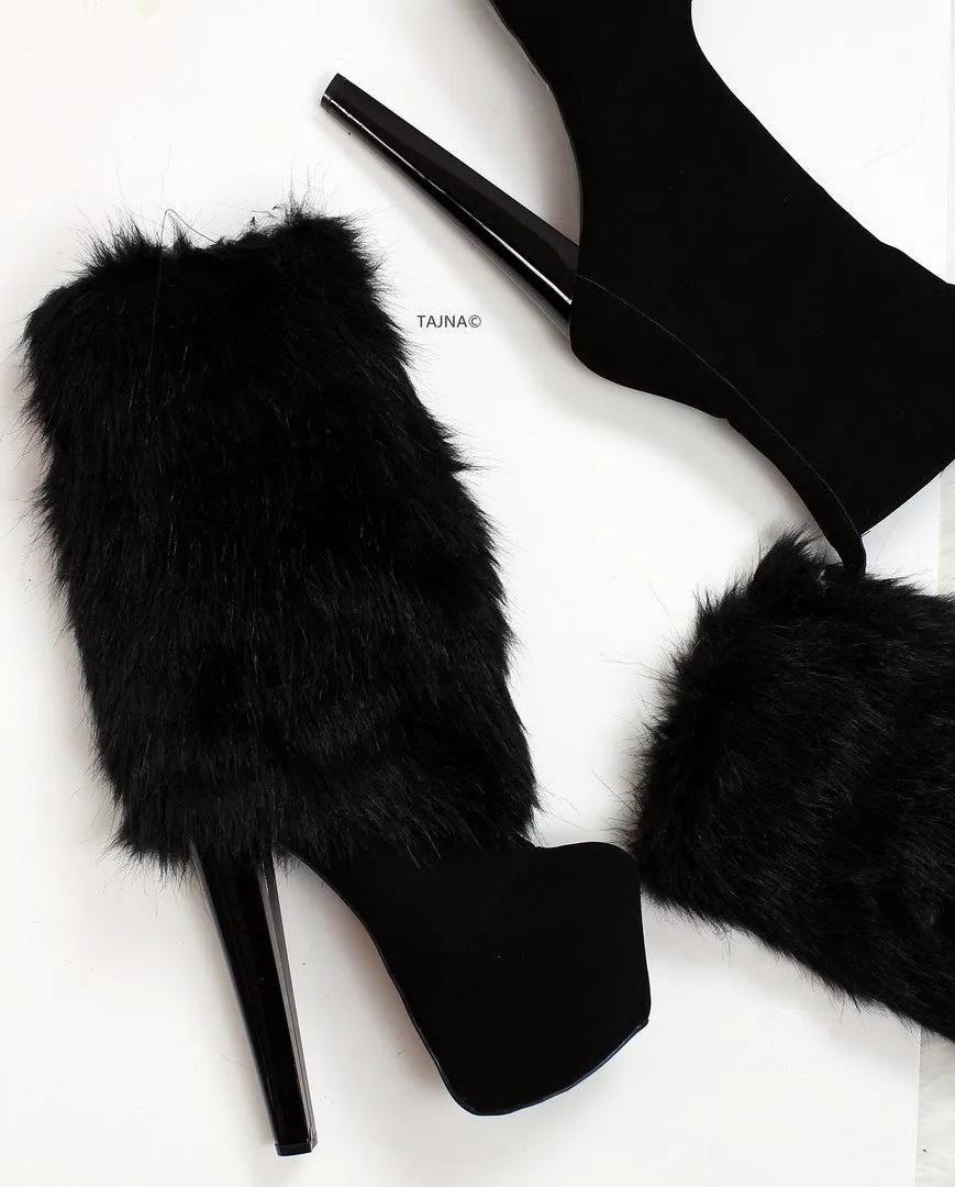 Fur Black Stylish High Heel Boots