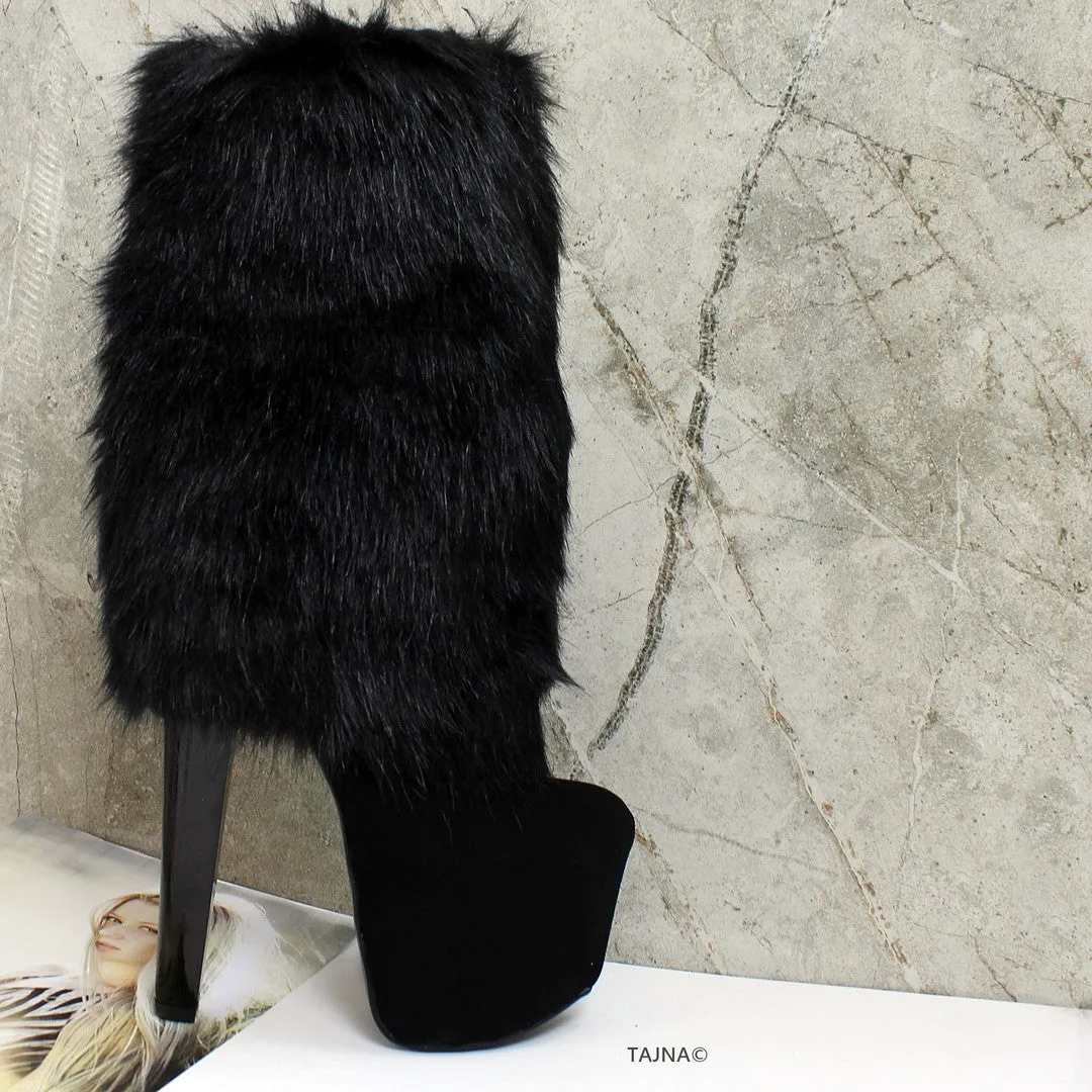 Fur Black Stylish High Heel Boots