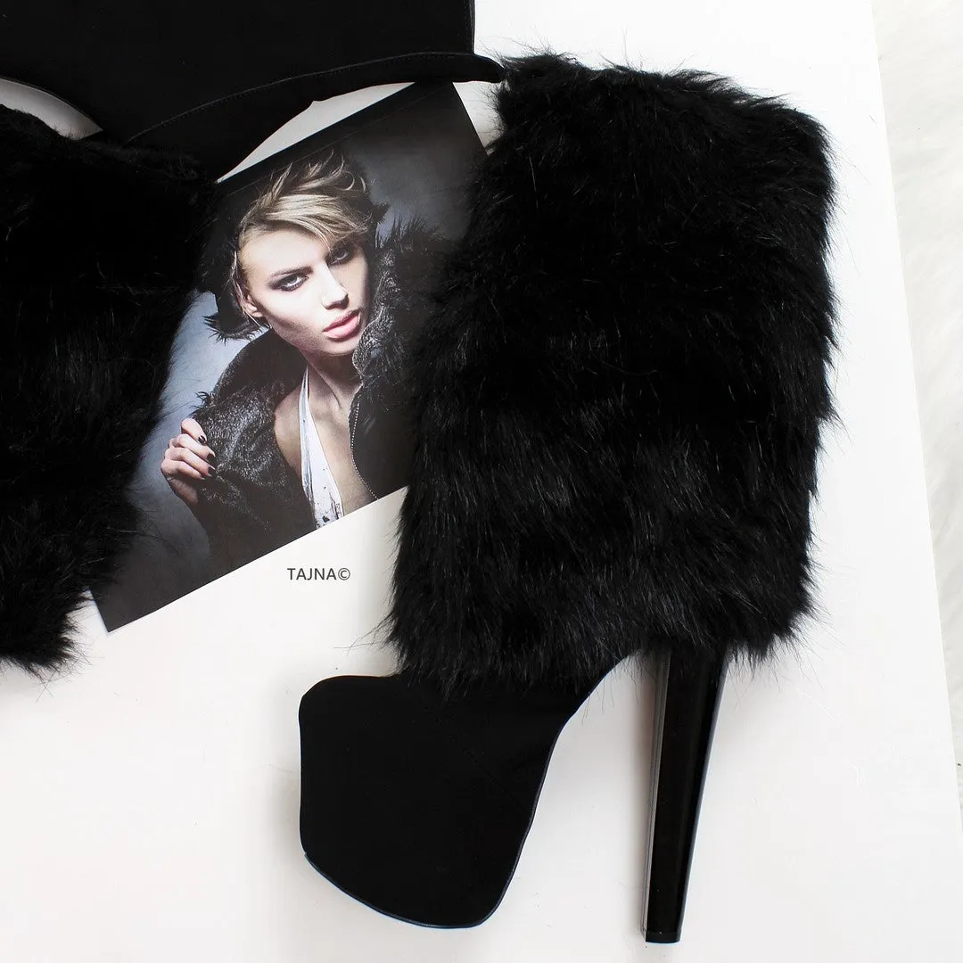 Fur Black Stylish High Heel Boots