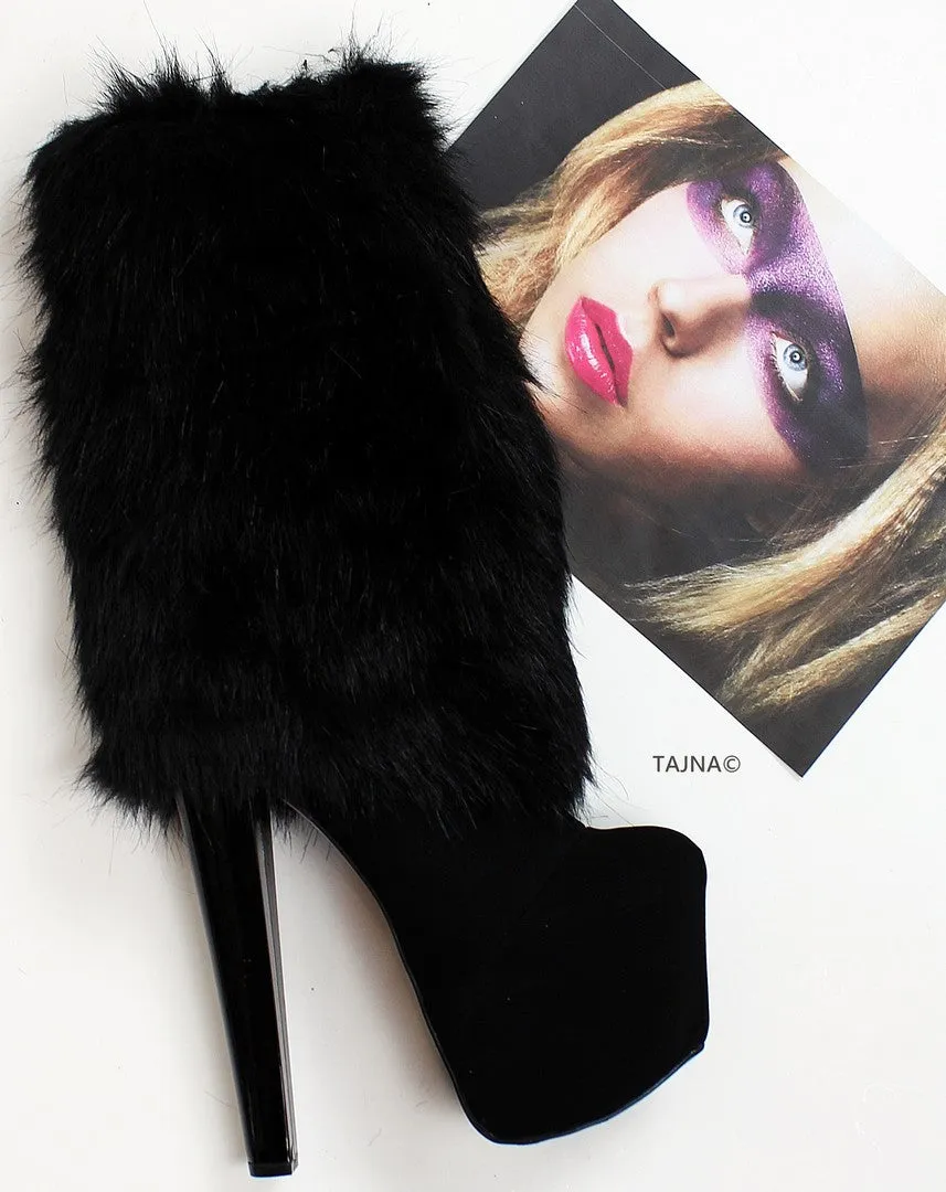 Fur Black Stylish High Heel Boots