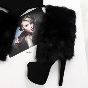 Fur Black Stylish High Heel Boots