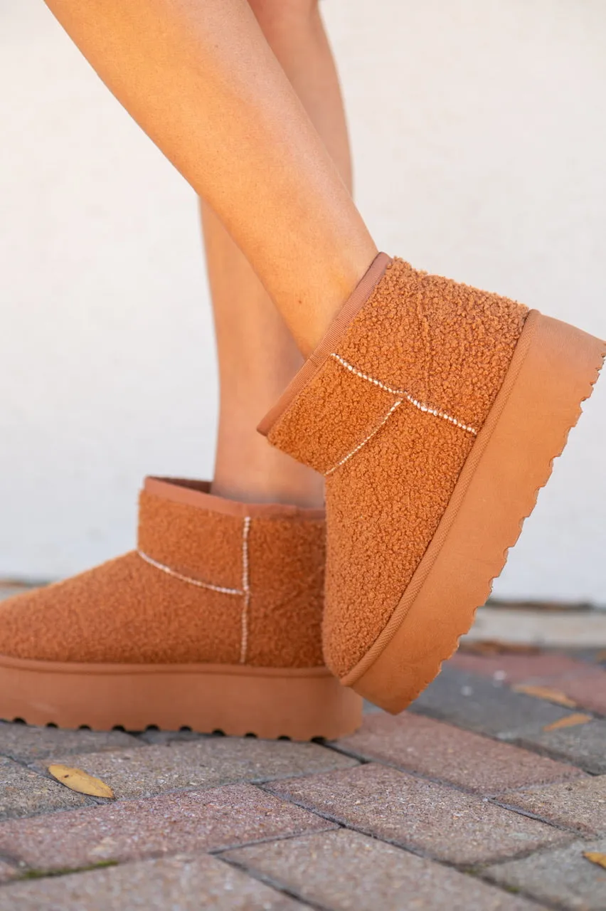 Fuzzy Camel Platform Boots