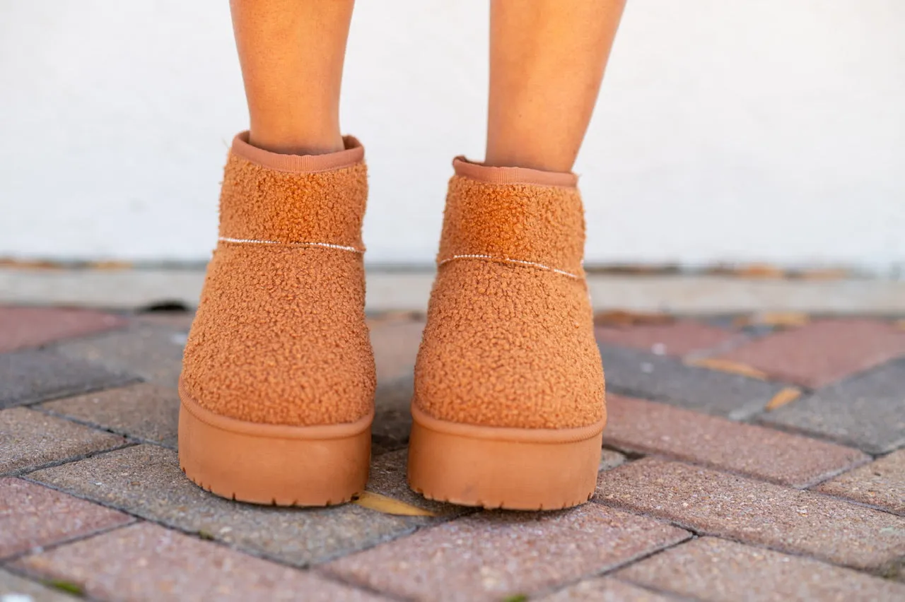Fuzzy Camel Platform Boots