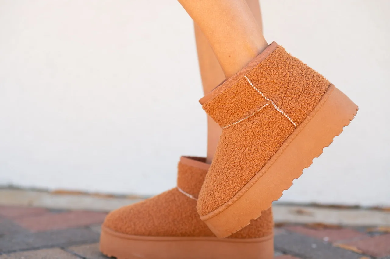 Fuzzy Camel Platform Boots