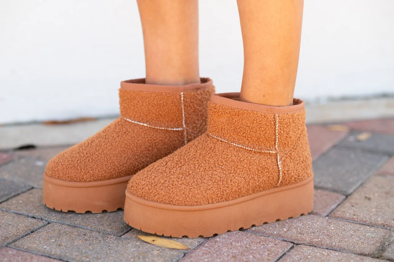Fuzzy Camel Platform Boots