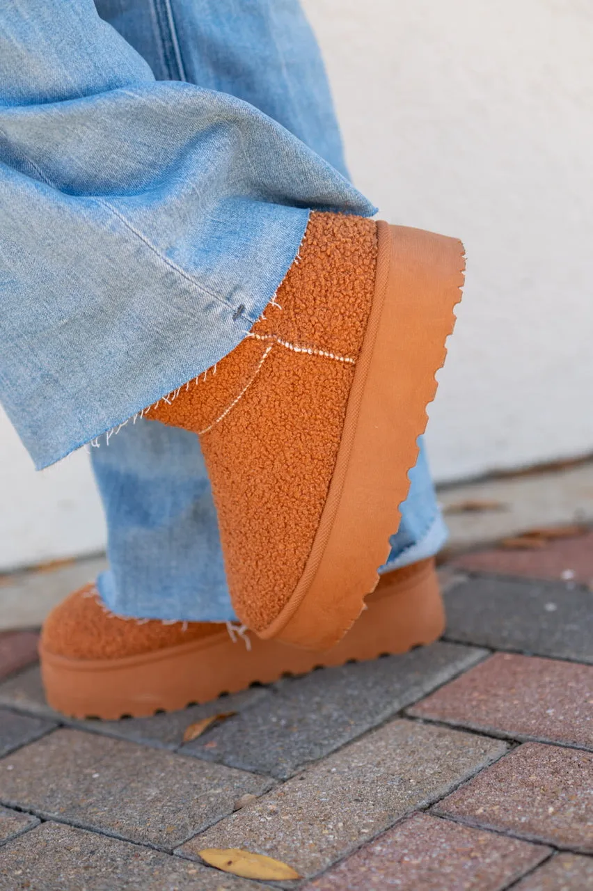 Fuzzy Camel Platform Boots