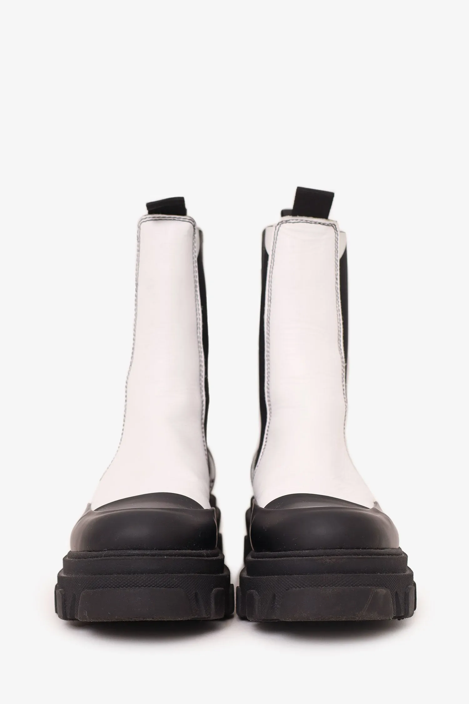 Ganni White/Black Leather Chunky Chelsea Boots Size 38