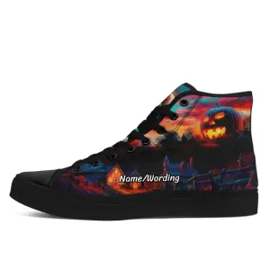 Gift Ideas,Personalized High-Top Sneakers, Custom Pumpkin and Skull Shoes, Best Halloween Gift