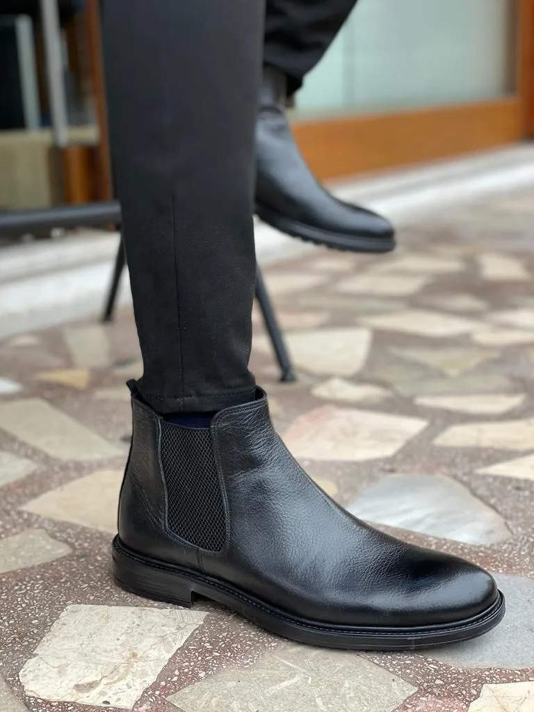 Grant Genuine Leather Rubber Sole Black Chelsea Boots