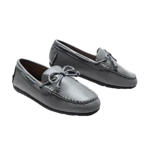 Gray Faux Leather Laced Loafers