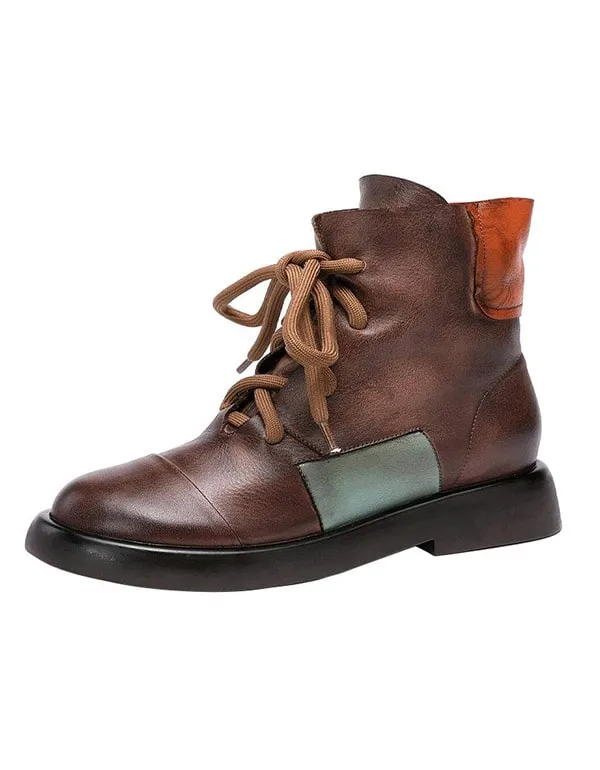 Handmade Stitching Leather Short Boots