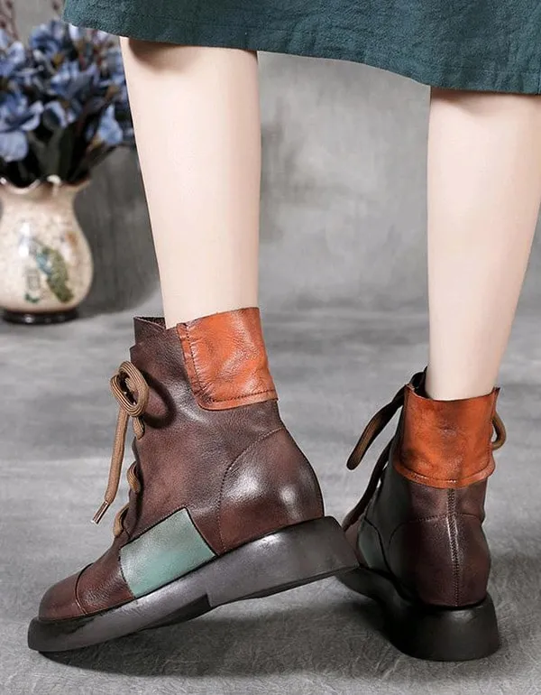 Handmade Stitching Leather Short Boots