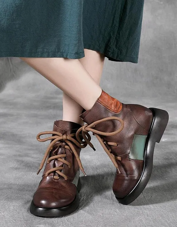 Handmade Stitching Leather Short Boots