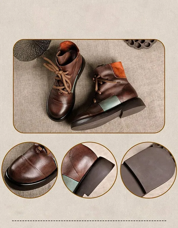 Handmade Stitching Leather Short Boots