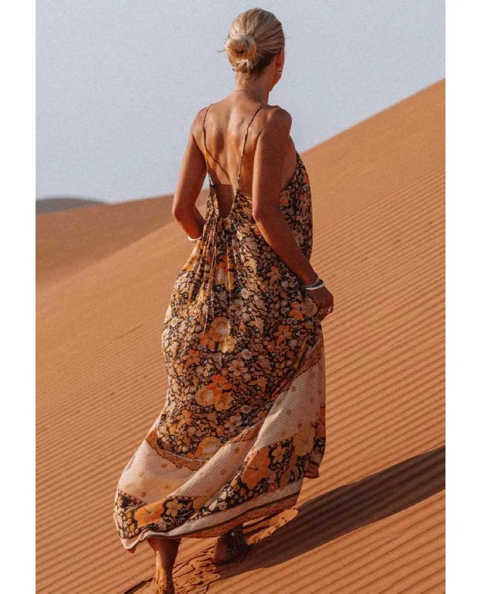 Hibiscus Lane Strappy Maxi Dress Licorice