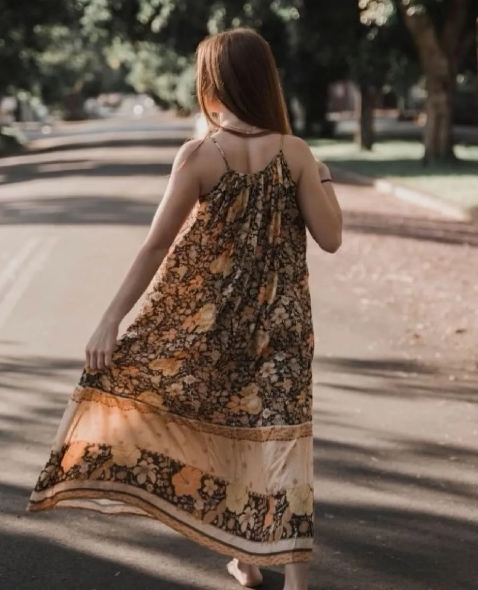 Hibiscus Lane Strappy Maxi Dress Licorice