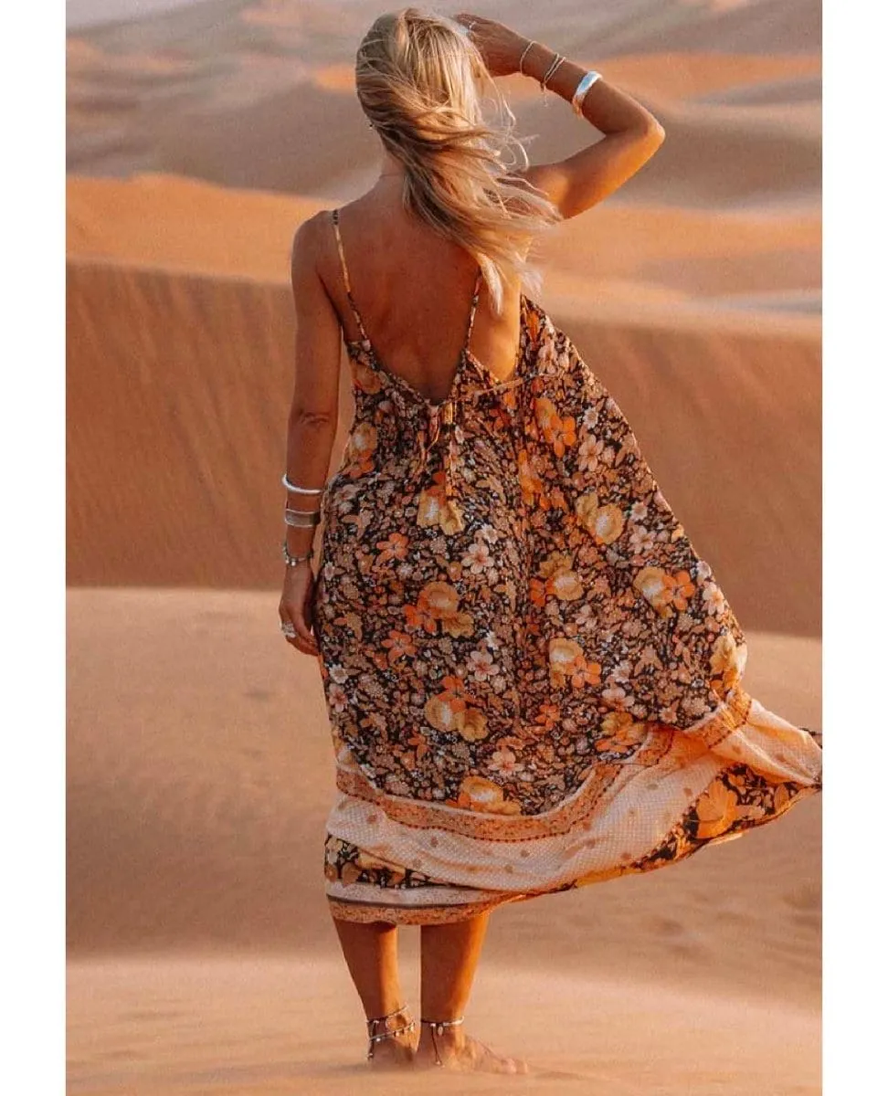 Hibiscus Lane Strappy Maxi Dress Licorice