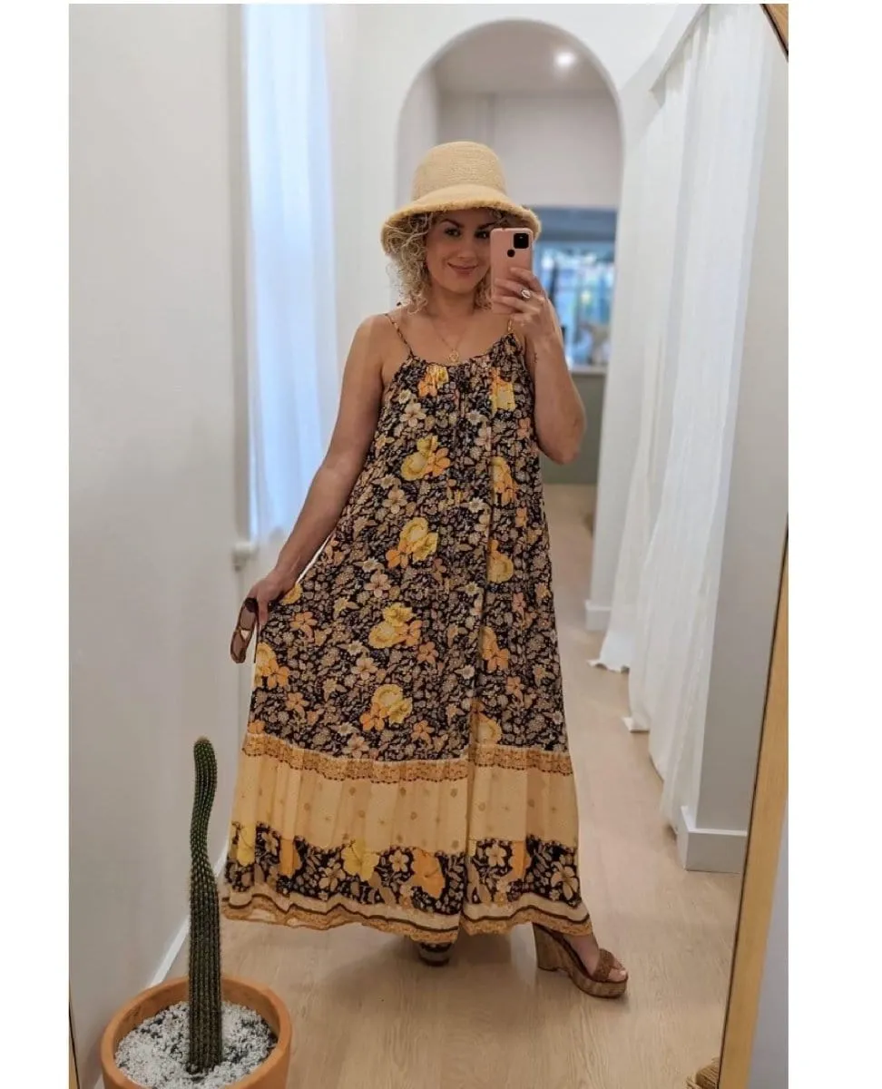 Hibiscus Lane Strappy Maxi Dress Licorice
