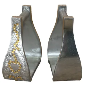 HILASON Horse Western Saddle Engraved Metal Roper Stirrups | Roper Stirrups | Horse Riding Stirrups | Engraved Stirrups | Metal Saddle Stirrups | Trail Riding Stirrups