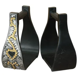 HILASON Horse Western Saddle Engraved Metal Roper Stirrups | Roper Stirrups | Horse Riding Stirrups | Metal Saddle Stirrups | Trail Riding Stirrups