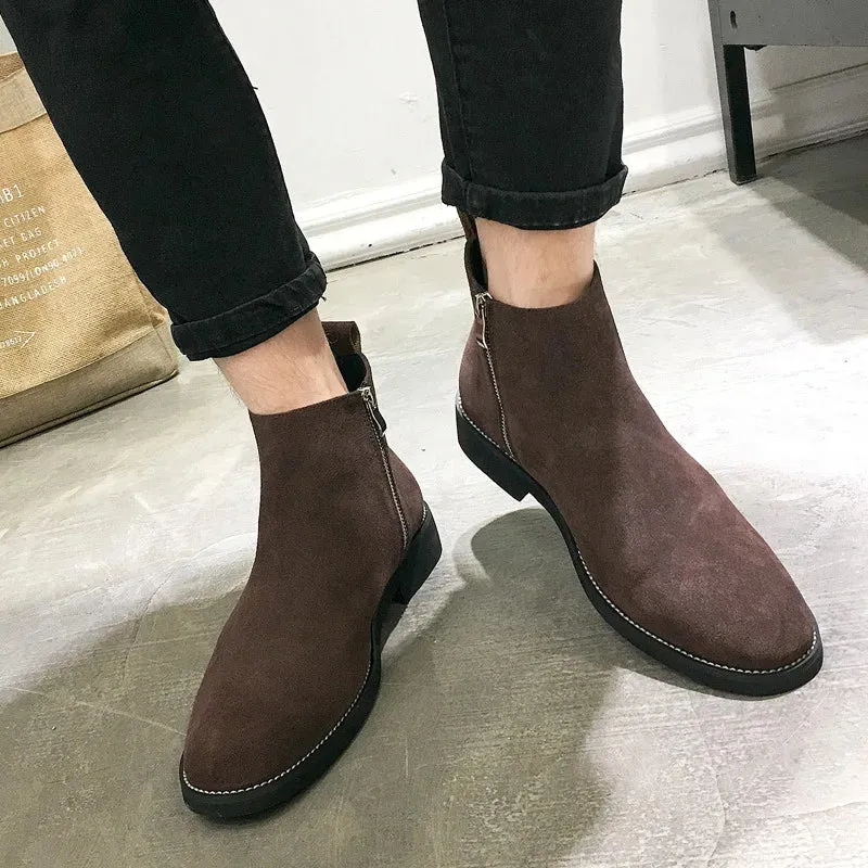 Hnzxzm Men's Classic Retro Chelsea Boots Cow Suede Genuine Leather Men Trendy Ankle Boot Mens Casual Short Boots High-Top Shoes