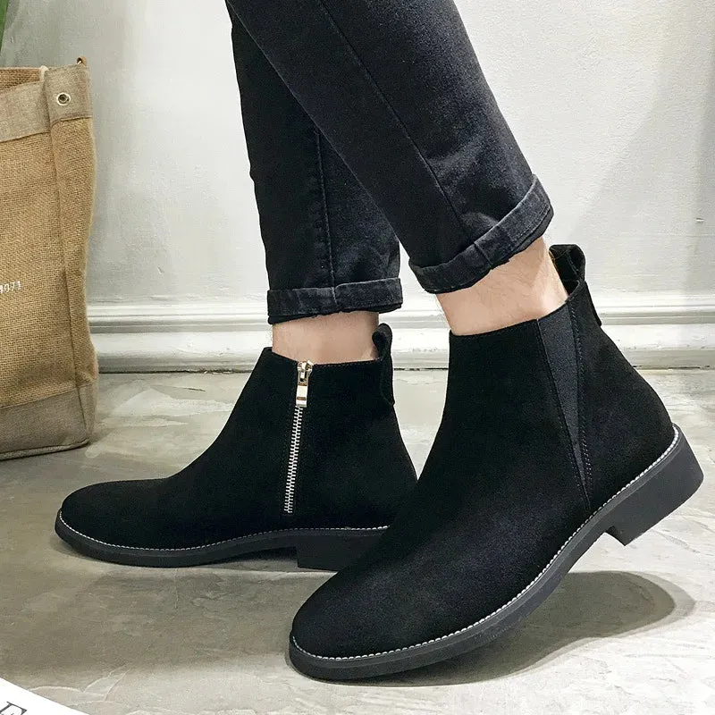 Hnzxzm Men's Classic Retro Chelsea Boots Cow Suede Genuine Leather Men Trendy Ankle Boot Mens Casual Short Boots High-Top Shoes