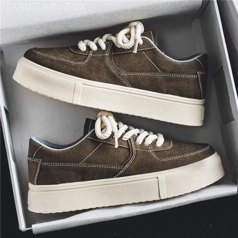 Hnzxzm Sports Casual Shoes Men Thick Bottom Lace Up Sneakers Cow Suede Leather Skateboard Shoes Trend Retro Designer Sneakers Male