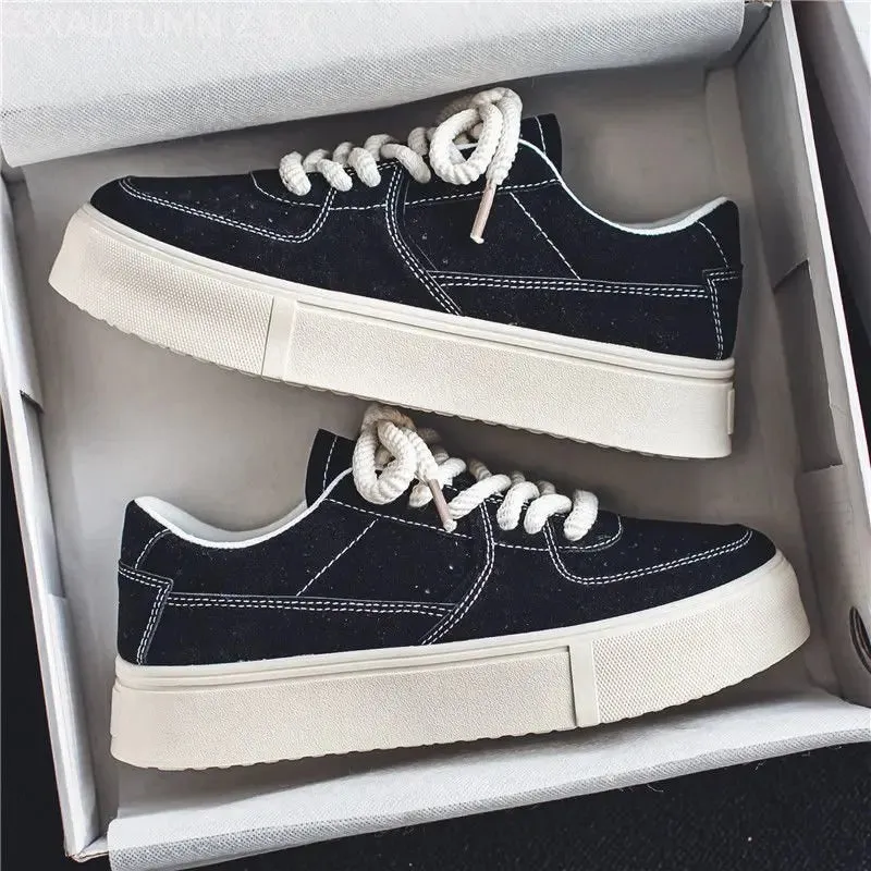 Hnzxzm Sports Casual Shoes Men Thick Bottom Lace Up Sneakers Cow Suede Leather Skateboard Shoes Trend Retro Designer Sneakers Male