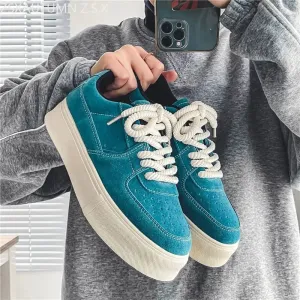 Hnzxzm Sports Casual Shoes Men Thick Bottom Lace Up Sneakers Cow Suede Leather Skateboard Shoes Trend Retro Designer Sneakers Male