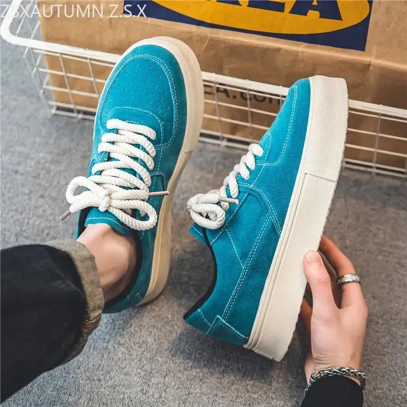 Hnzxzm Sports Casual Shoes Men Thick Bottom Lace Up Sneakers Cow Suede Leather Skateboard Shoes Trend Retro Designer Sneakers Male