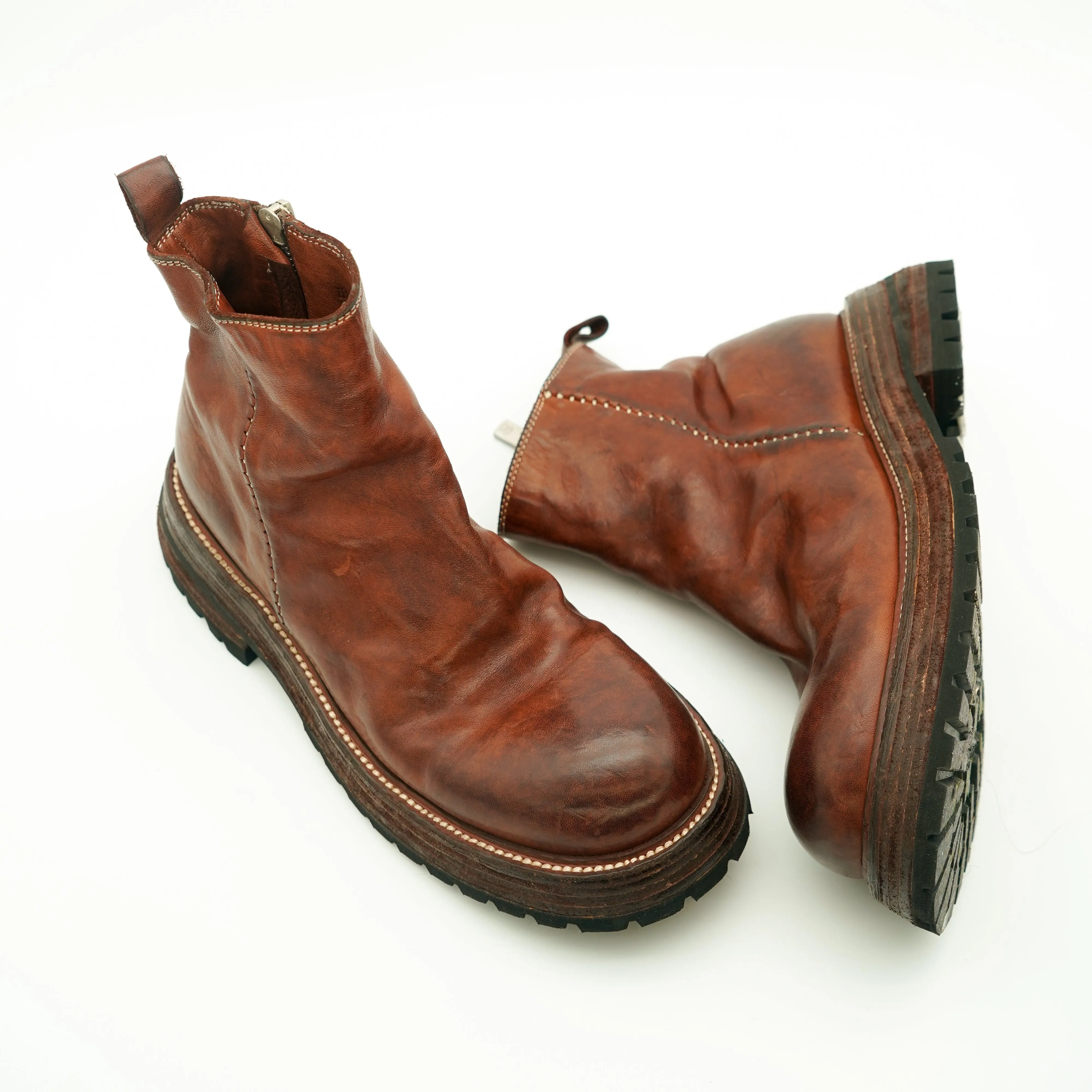 Horse Leather Chelsea Boots Leather Sole Short Boots For Women Side Zip In Brown/Coffee