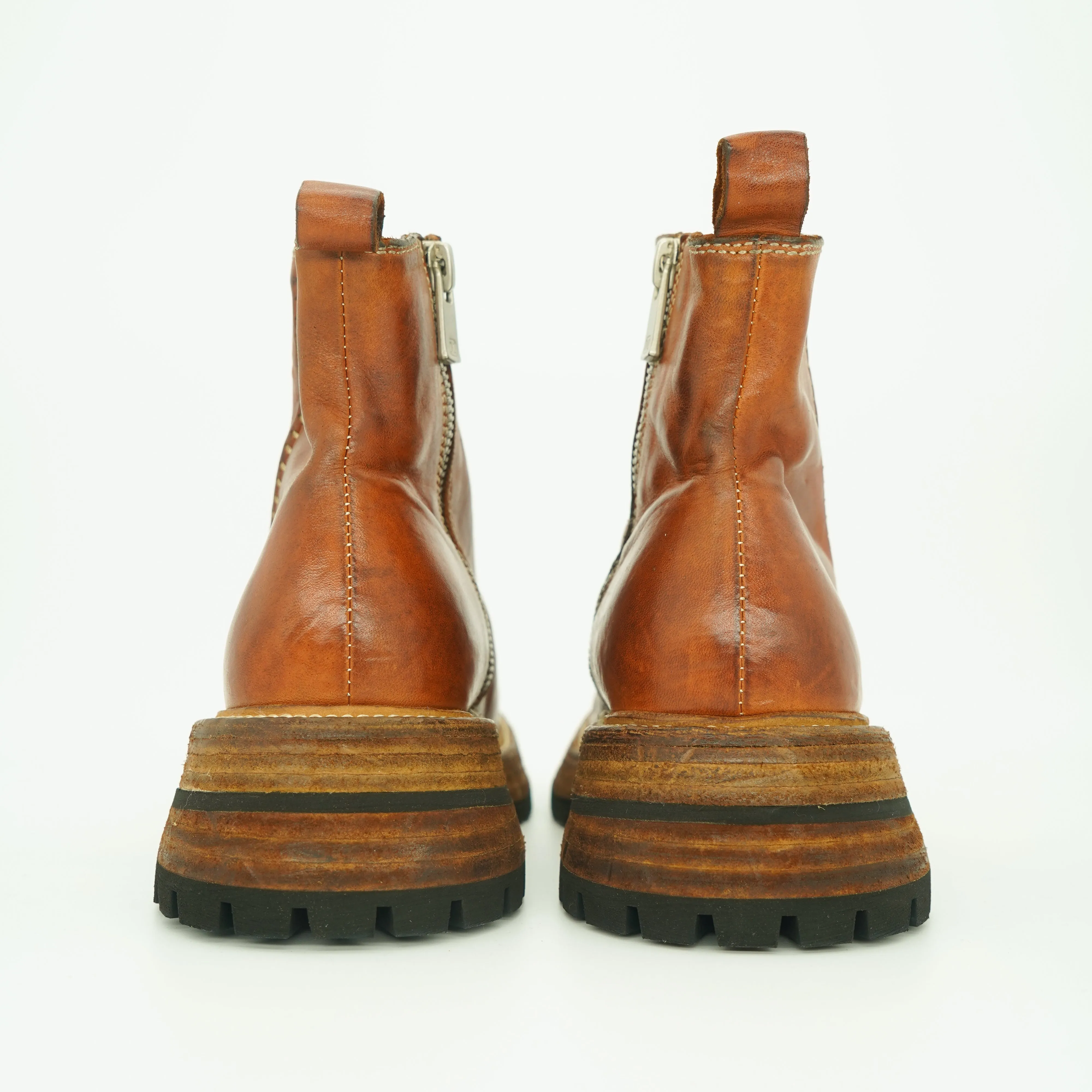 Horse Leather Chelsea Boots Leather Sole Short Boots For Women Side Zip In Brown/Coffee