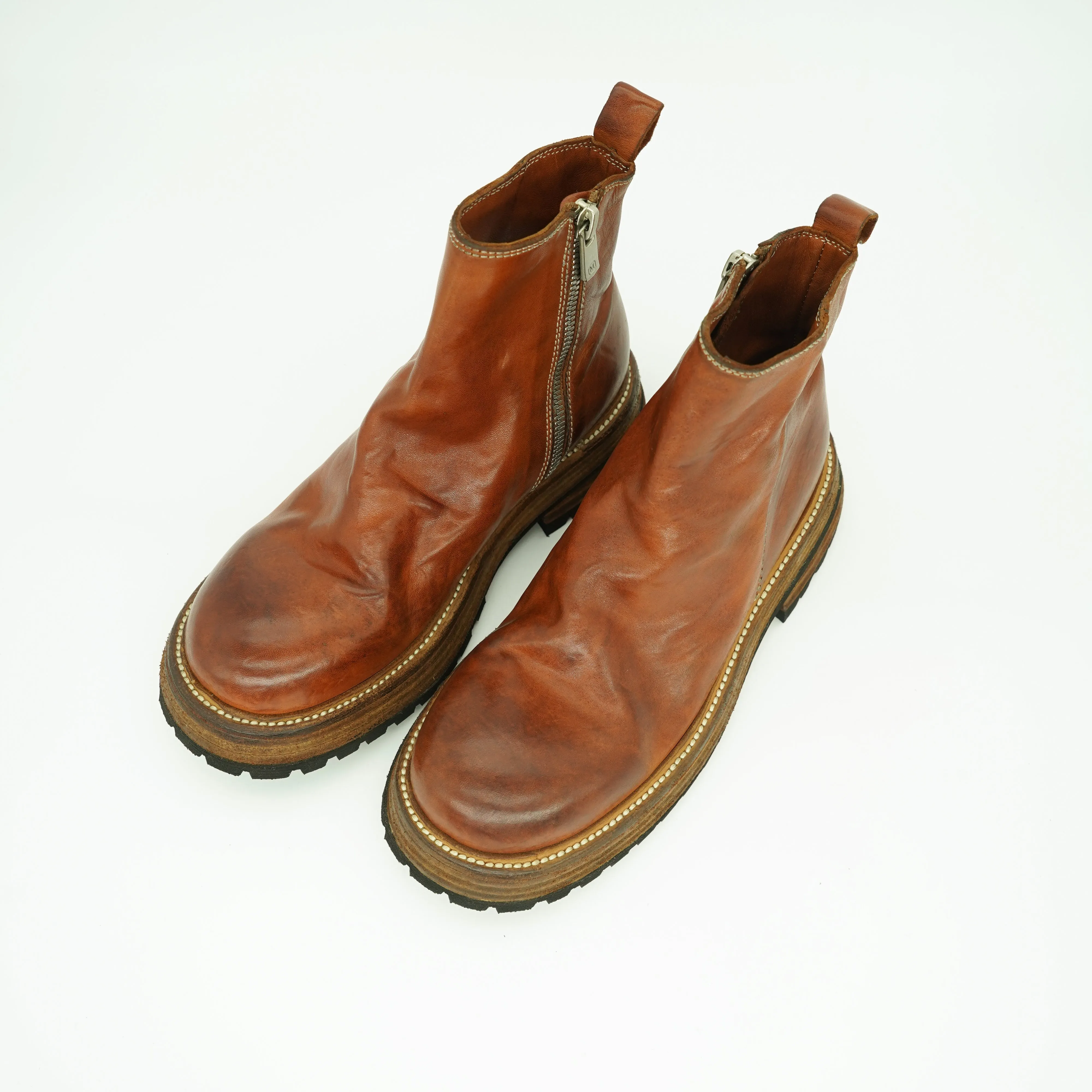 Horse Leather Chelsea Boots Leather Sole Short Boots For Women Side Zip In Brown/Coffee