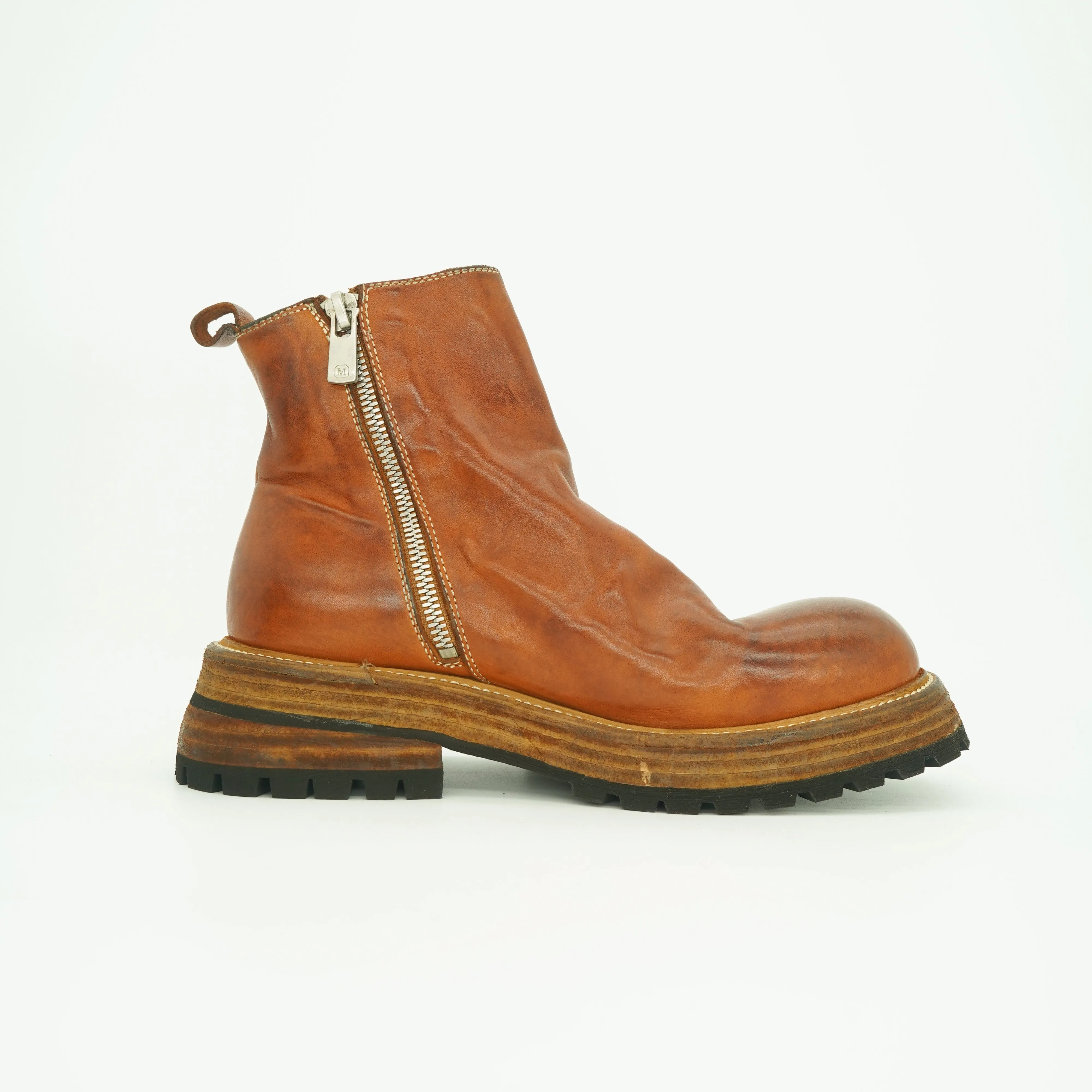 Horse Leather Chelsea Boots Leather Sole Short Boots For Women Side Zip In Brown/Coffee