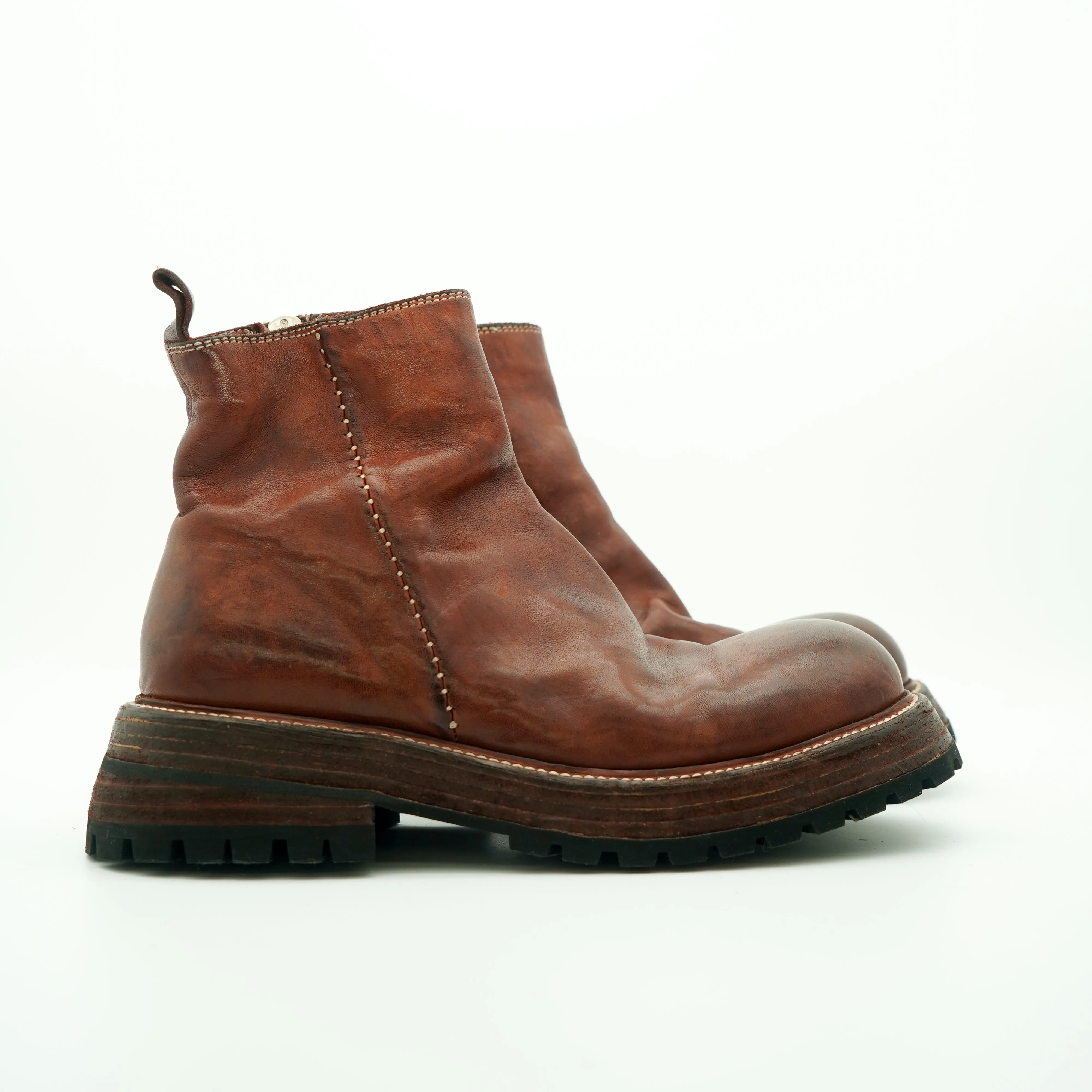 Horse Leather Chelsea Boots Leather Sole Short Boots For Women Side Zip In Brown/Coffee