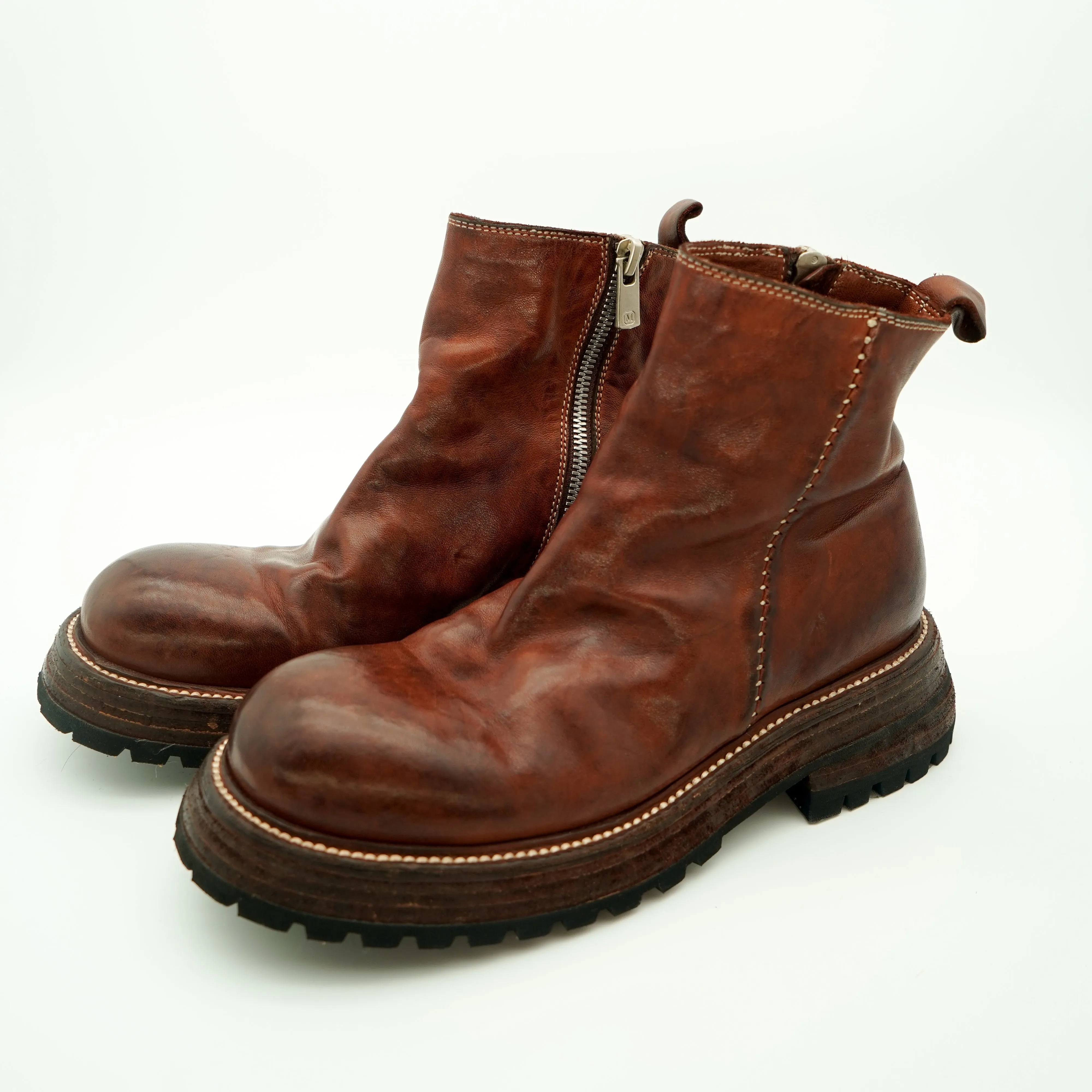 Horse Leather Chelsea Boots Leather Sole Short Boots For Women Side Zip In Brown/Coffee