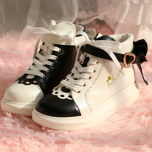 HOUZHOU Pink Women Platform Lolita Shoes Kawaii High Top Leather Cute Sports Japanese College Style Student Sweet Love Running