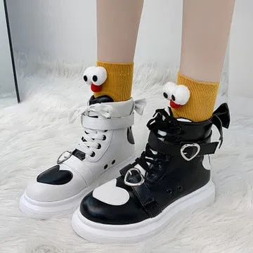 HOUZHOU Pink Women Platform Lolita Shoes Kawaii High Top Leather Cute Sports Japanese College Style Student Sweet Love Running