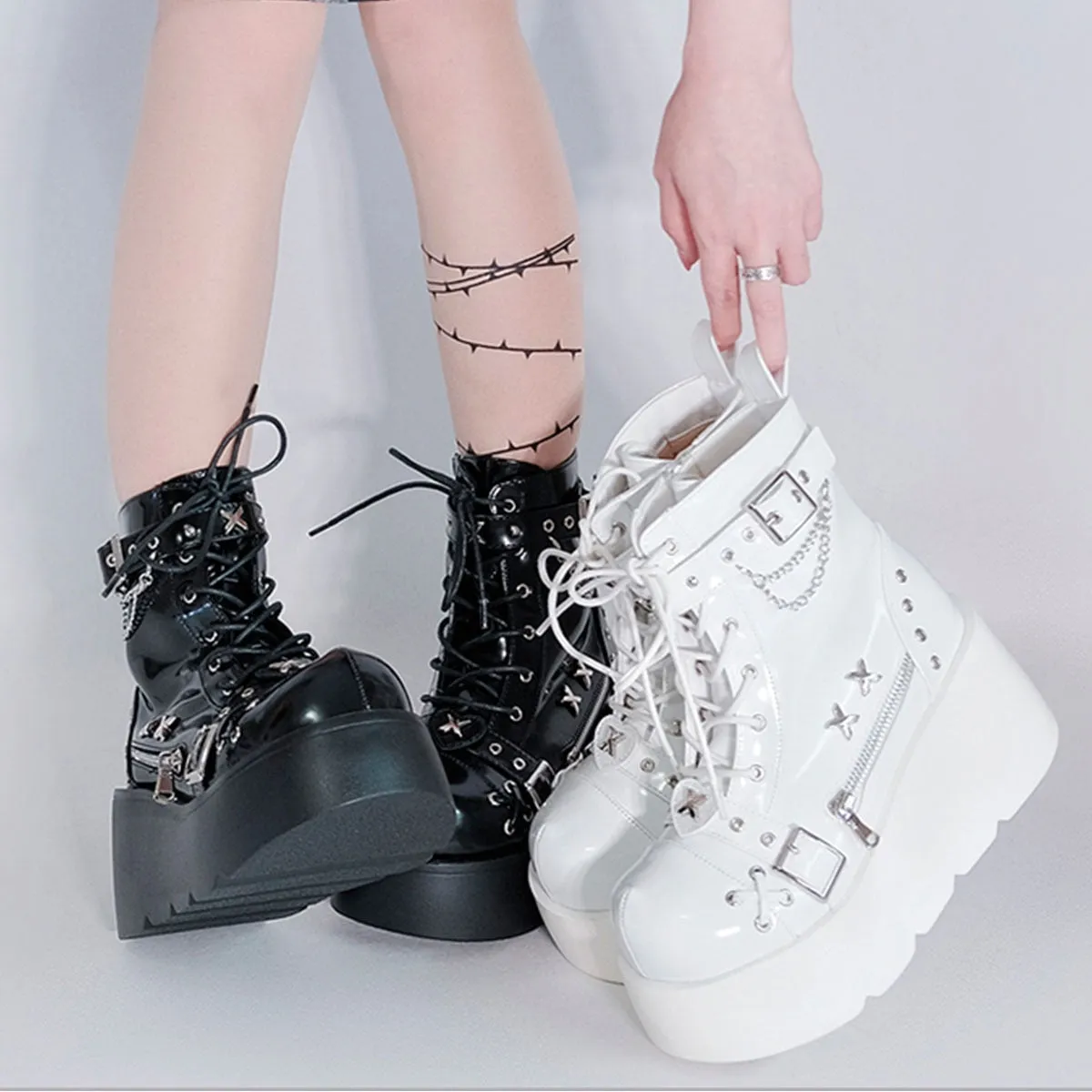 Joskaa  Gothic Style Platform Vampire Cosplay Women Mid-calf Boots 2024 Winter Wedges Comfy Women Motorcycle Boots Shoes